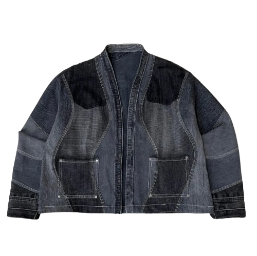 Kimono Styled Upcycled Cropped Denim Jacket